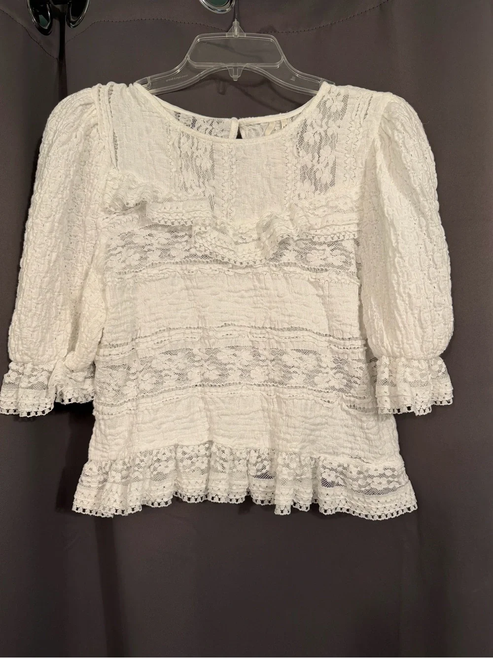 Anthropologie White Lace Ruffle Peasant Blouse